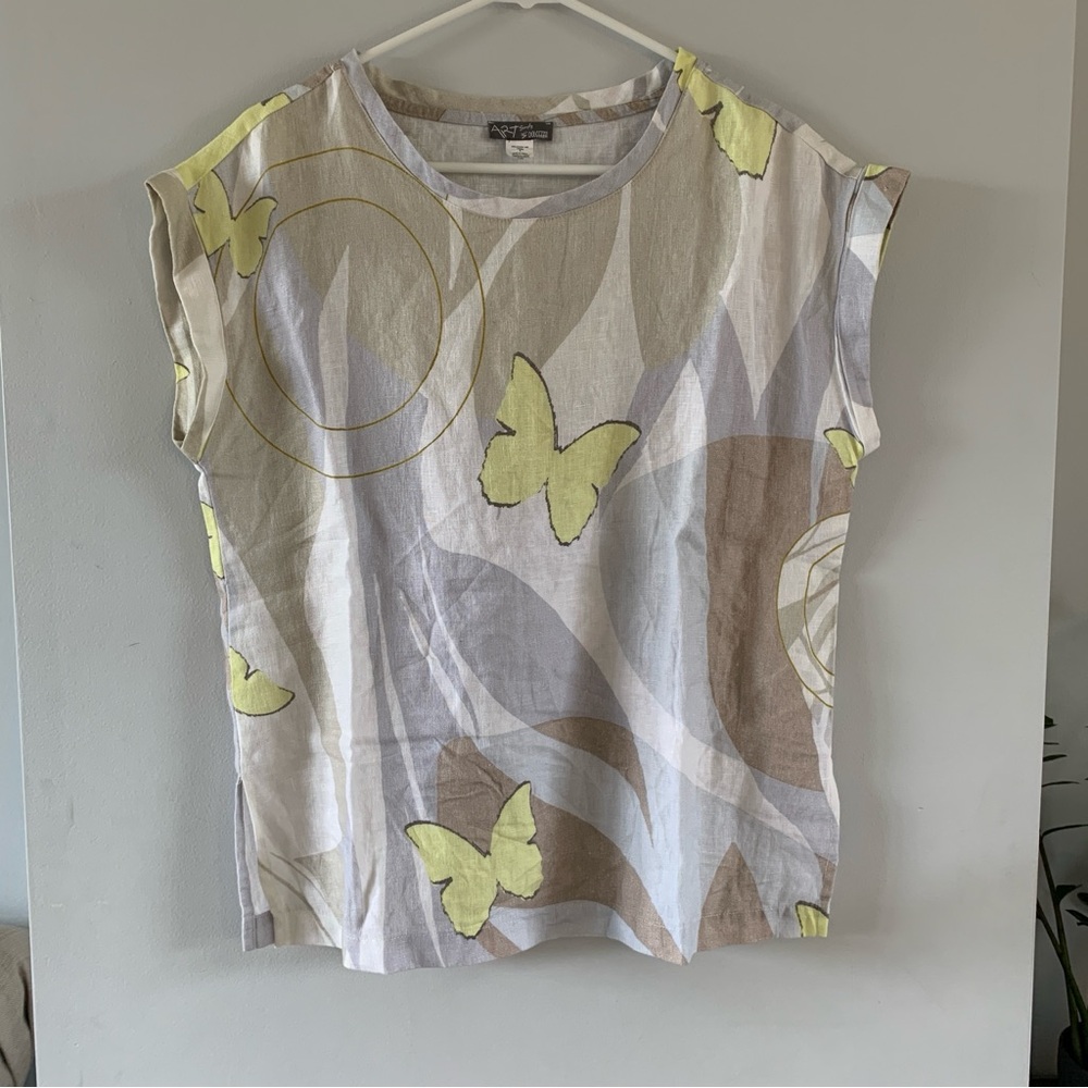 100% Linen Shirt Size Small Butterflies Butterfly Spring Simply Art Dolcezza